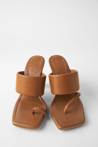 Zara + Heeled Leather Sandals with Padded Strap