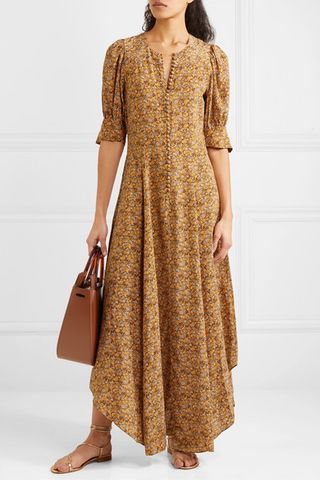 Dôen + Laurel Asymmetric Floral-Print Silk Crepe de Chine Maxi Dress