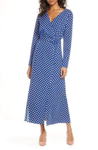1901 + Polka Dot Long Sleeve Maxi Wrap Dress