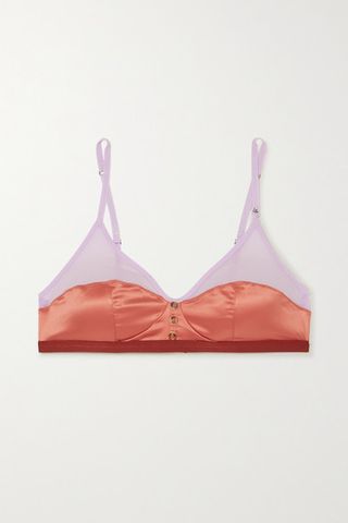 Love Stories + Ceila Stretch-Satin and Chiffon Soft-Cup Triangle Bralette