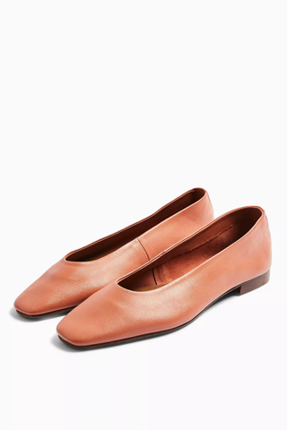 Topshop + Leah Peach Leather Soft Ballet Flat Shoes