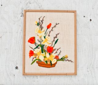 Althea Vintage Shop + 1970s Bamboo Framed Floral Embroidery