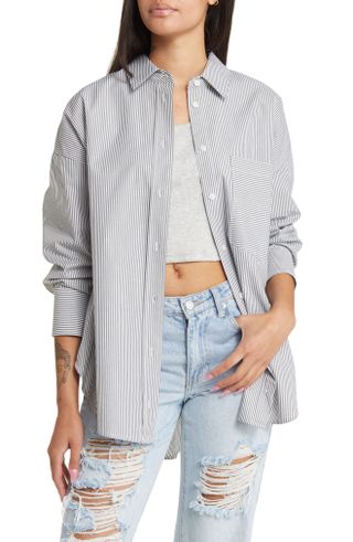 BP. + Stripe Oversize Cotton Button-Up Shirt