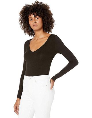 The Drop + Patricia Long-Sleeve Deep V-Neck Fitted Bodysuit
