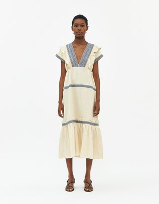 Farrow + Catherine Embroidered Dress in Beige
