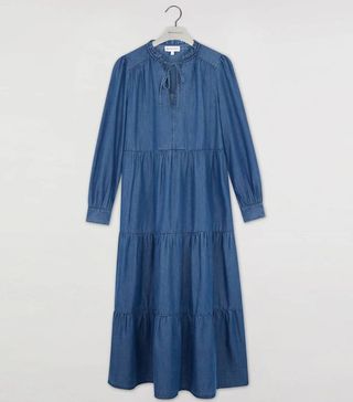 Warehouse + Tiered Midi Denim Dress