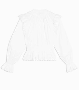 Topshop + White Shirred Embroidered Blouse
