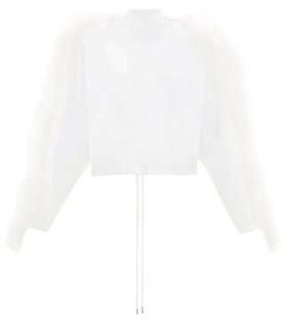 Christopher Kane + Feather-Trimmed Cotton Hooded Sweatshirt