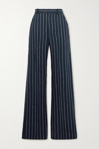 Ralph Lauren + Pinstriped Linen Wide-Leg Pants