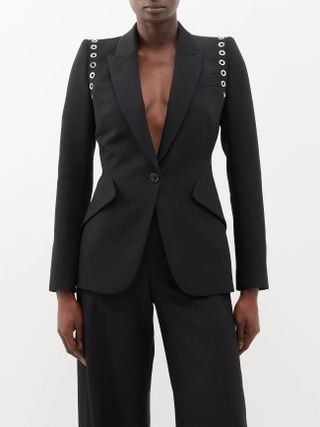 Alexander McQueen + Eyelet-Embellished Crepe Suit Jacket