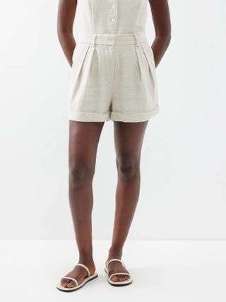 Staud + Luisa Pleated Cotton-Blend Shorts