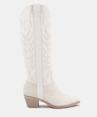 Dolce Vita + Solei Boots in White Embossed Leather