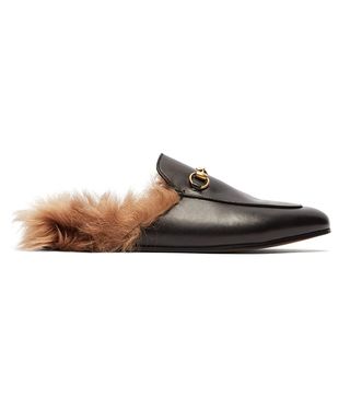 Gucci + Princetown Shearling-Lined Leather Loafers