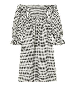The Sleeper + Atlanta Off-the-Shoulder Shirred Gingham Linen Midi Dress