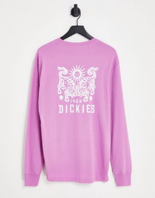 Dickies + Back Print Long Sleeve T-Shirt in Acid Pink