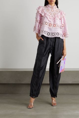 Isabel Marant + Dawson Ruffled Lace-Trimmed Broderie Anglaise Cotton and Silk-Blend Blouse