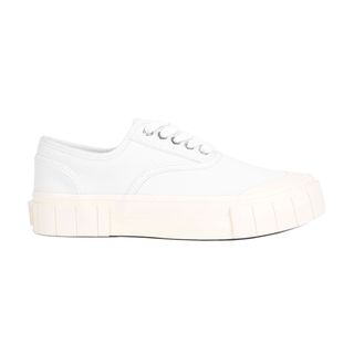 Good News + Ace White Woven Canvas Flatform Sneakers