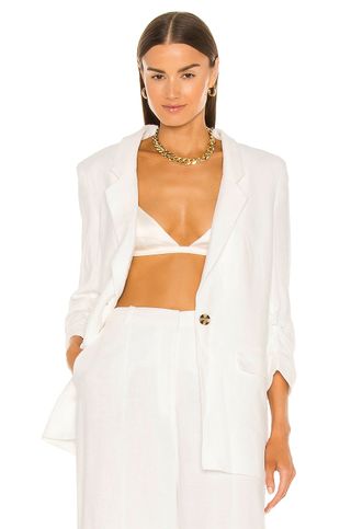 Bardot + Tuck Sleeve Linen Blazer