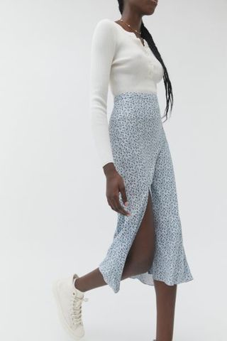 Urban Outfitters + UO Ella Soft Woven Front-Slit Midi Skirt