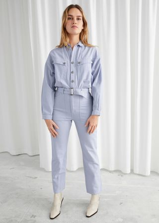 & Other Stories + Belted Organic Cotton Utility Jumpsuit