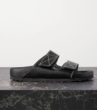Proenza Schouler + Birkenstock + Arizona Topstitched Glossed-Leather Sandals