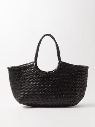 black braided basket bag
