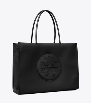 black tote bag with Tory Burch logo