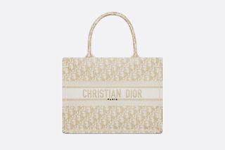 cream tote bag with Dior logo