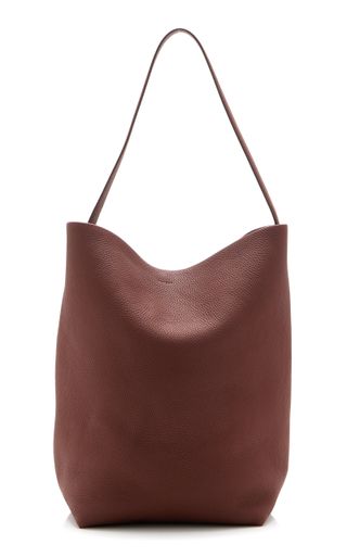 large brown tote bag with tall handles