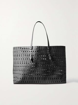 black perforated tote bag