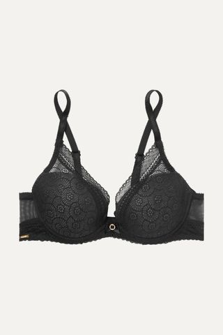 Chantelle + Festivité Stretch-Lace and Tulle Underwired Plunge T-Shirt Bra