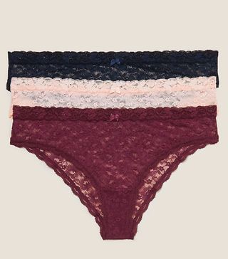 M&S Collection + 3pk All Over Lace Brazilian Knickers