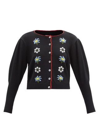 Shrimps + Mira Floral-Embroidered Wool-Blend Cardigan