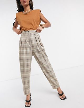 ASOS Design + Aristocrat Mansy Trousers in Brown Check