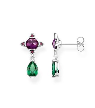 Thomas Sabo + Earrings Green Drop with Purple Stone