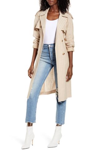 Vero Moda + Poppy Kenzie Pinstripe Cotton Blend Trench Coat