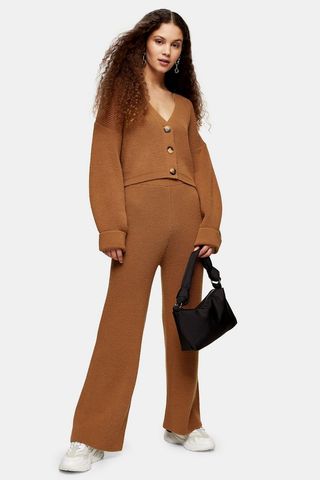 Topshop + Camel Ribbed Knitted Trousers