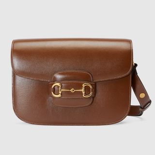 Gucci + 1955 Horsebit Shoulder Bag in Brown Leather