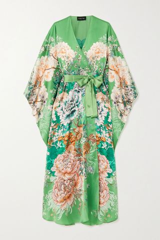 Meng + Belted Floral-Print Silk-Satin Robe