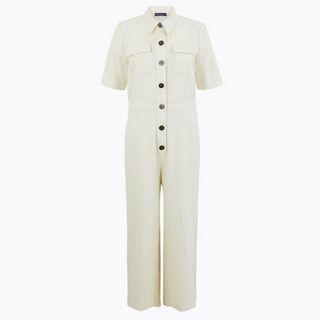 Marks and Spencer + Linen Rich Button Front Utility Jumpsuit
