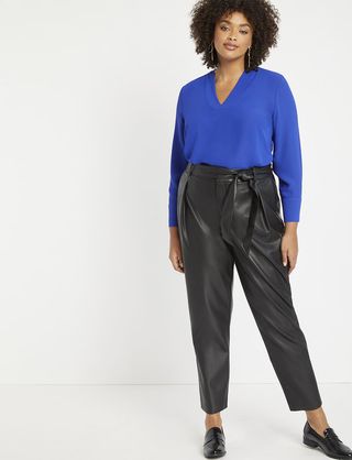 Eloquii + Pleat Front Faux Leather Ankle Pant