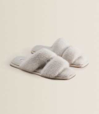 Zara Home + Faux Fur Two-Strap Slippers