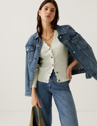 Per Una + Knitted V-Neck Pointelle Cardigan