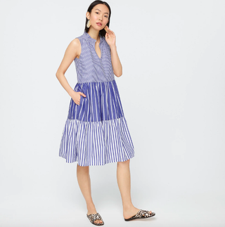 J.Crew + Sleeveless Tiered Popover Dress in Mixed Stripe