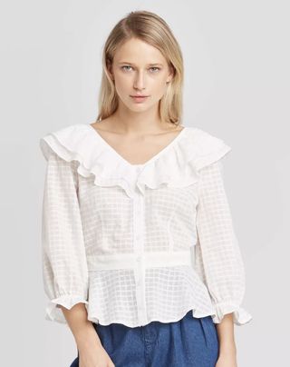 Who What Wear + Bell 3/4 Sleeve V-Neck Ruffle Blouse