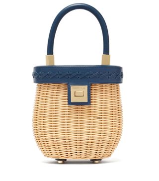 Sparrows Weave + Top-Handle Leather and Wicker Bucket Bag