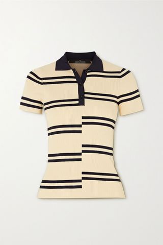 Rokh + Paneled Striped Ribbed-Knit Polo Shirt
