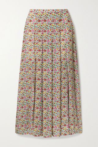 Rixo + Georgia Pleated Floral-Print Cotton and Silk-Blend Midi Skirt