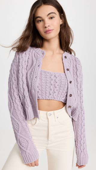 Rokh + Cable Knit Cardigan With Crop Top