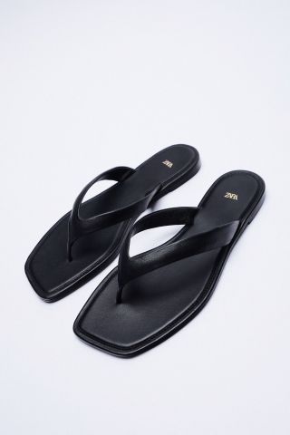 Zara + Flat Leather Flip Flops